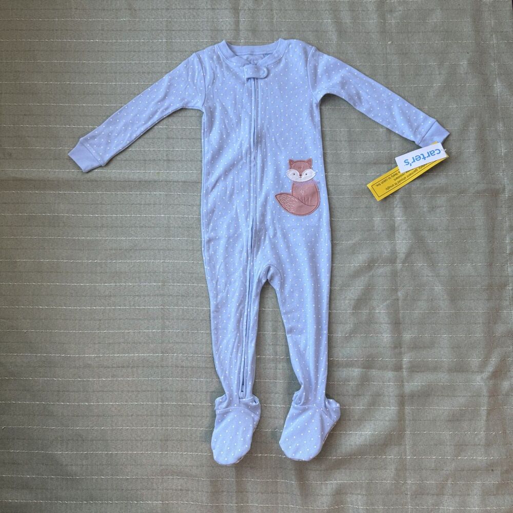NWT Carter's Baby Unisex One-Piece Blue White Polka Dot Long Sleeve 24M